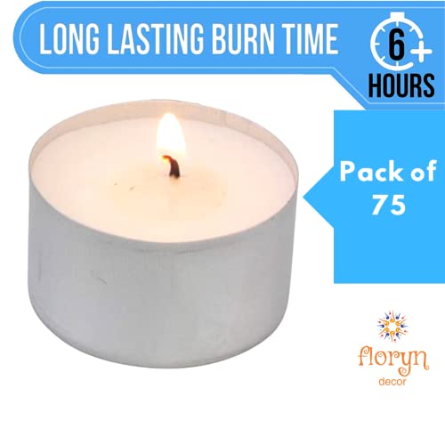 Floryn Decor Long Burning Tea Light Candles | Tealights Candles Set of 75 | Big- 22 Gram Each | Burning Time- 5-6 Hours appx | Pack of 75 - Image 2