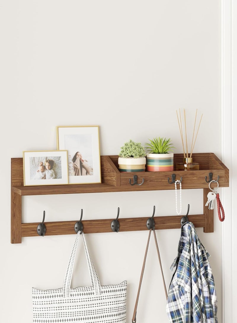 LOOPITYS Wall mounted hook wall mounted wooden hanger, entrance rack, suitable for wall mounted hangers, equipped with 5 double hooks, 3 key hooks, mail manager and key rack - Image 1