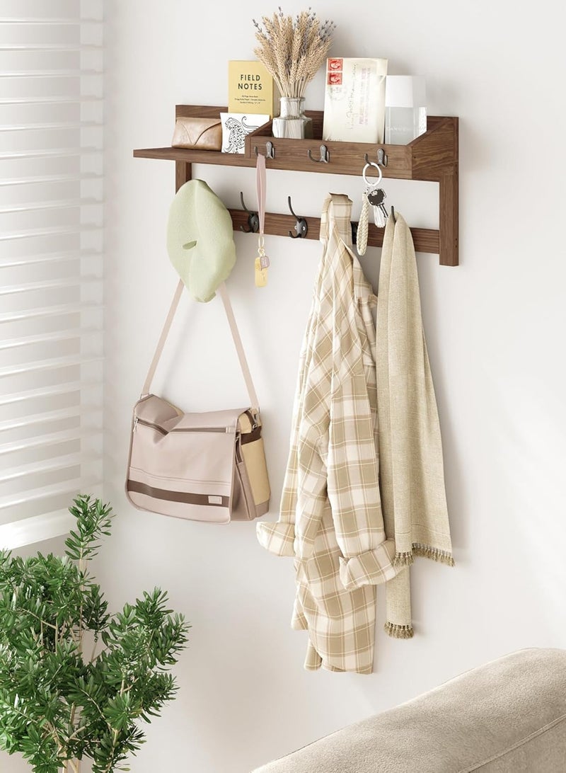 LOOPITYS Wall mounted hook wall mounted wooden hanger, entrance rack, suitable for wall mounted hangers, equipped with 5 double hooks, 3 key hooks, mail manager and key rack - Image 2