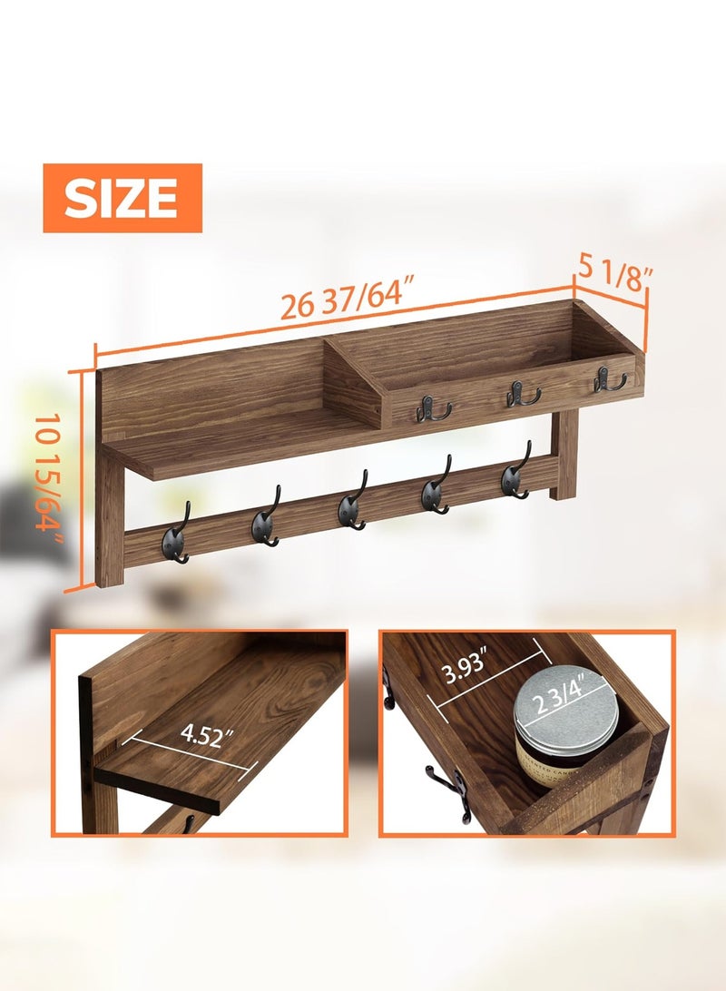 LOOPITYS Wall mounted hook wall mounted wooden hanger, entrance rack, suitable for wall mounted hangers, equipped with 5 double hooks, 3 key hooks, mail manager and key rack - Image 3