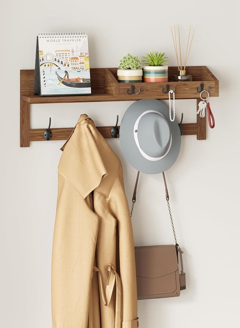 LOOPITYS Wall mounted hook wall mounted wooden hanger, entrance rack, suitable for wall mounted hangers, equipped with 5 double hooks, 3 key hooks, mail manager and key rack - Image 4