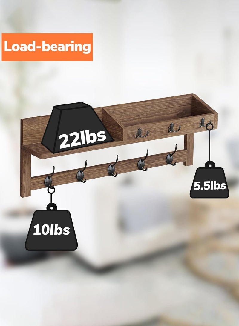 LOOPITYS Wall mounted hook wall mounted wooden hanger, entrance rack, suitable for wall mounted hangers, equipped with 5 double hooks, 3 key hooks, mail manager and key rack - Image 5