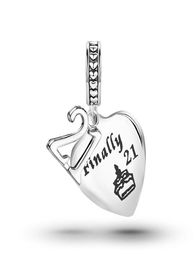 KunBead 21 Happy Birthday Cake Heart Dangle Charms Compatible with Pandora Bracelet for Sister Daughter Niece Granddaughter Best Friend - Image 2