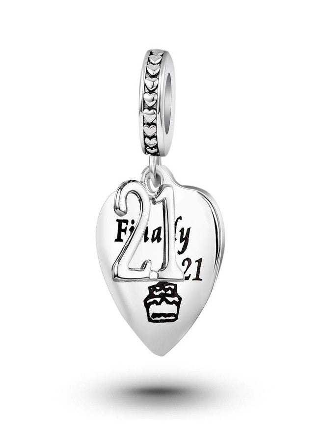 KunBead 21 Happy Birthday Cake Heart Dangle Charms Compatible with Pandora Bracelet for Sister Daughter Niece Granddaughter Best Friend - Image 1