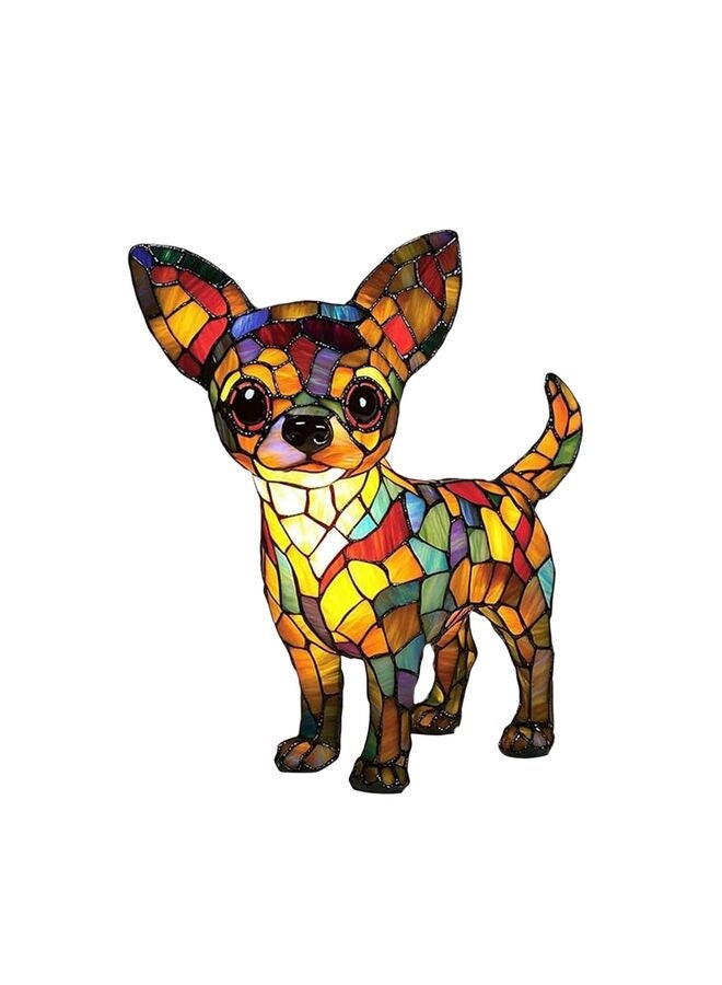 Dog Lamp Stained Glass, Retro Cat Stained Resin Tabletop Night Light - Cute Pet Themed LED Lamp, Animal Series, Gift for Cat Lovers - Image 1