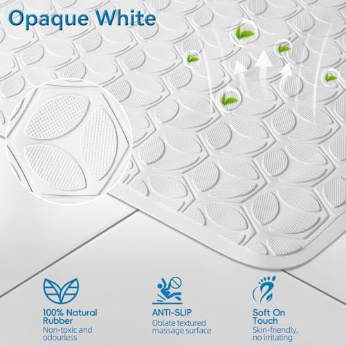 WRISIN Bathtub Mat Non Slip with Suction Cups - 100% Rubber Bathroom Mat Textured for Bath Tub Shower Safety - Soft on Touch - BPA/PVC Free - Pet Dog Bath Mat - Machine Washable - 16 × 28 Inch（White） - Image 2