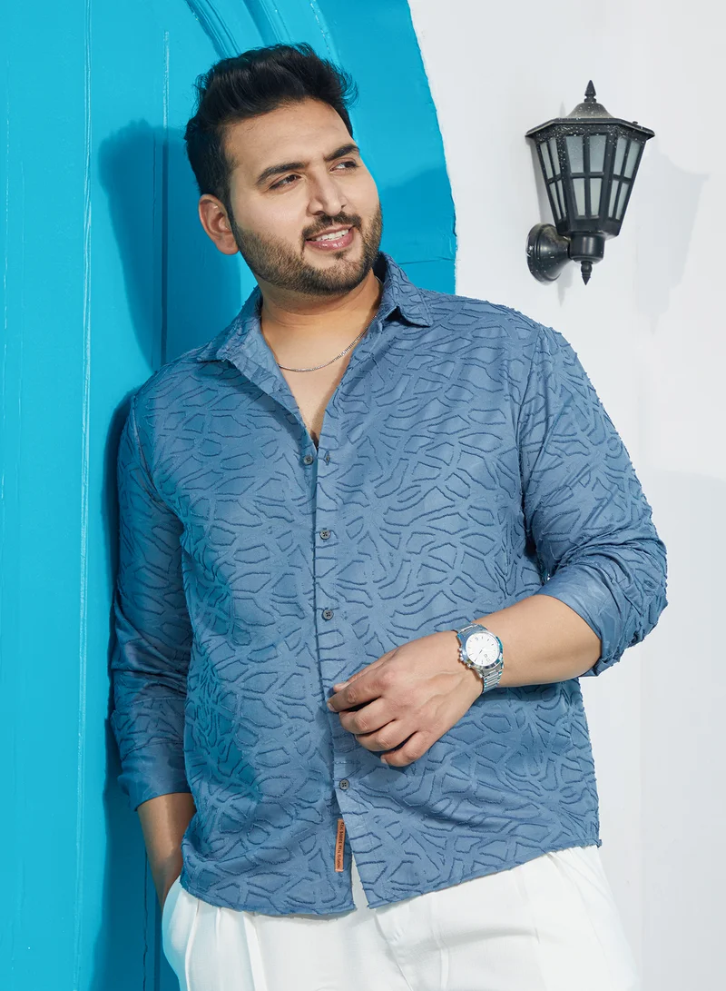 انستافاب بلس قميص رجالي أزرق فولاذي بتصميم عصري مقاس بلس