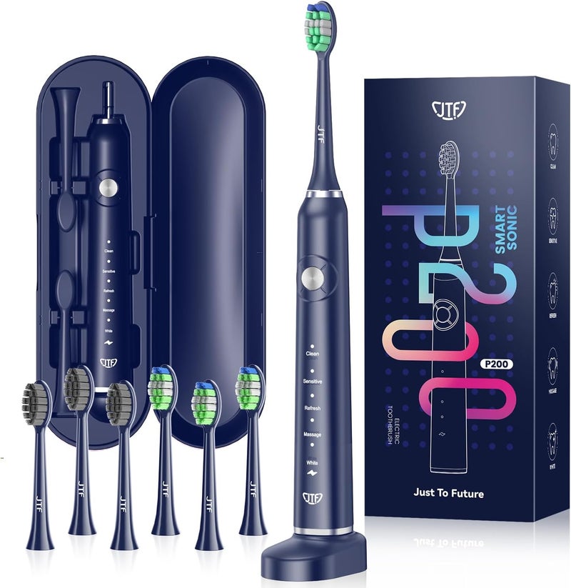 JTF Electric Toothbrush, Sonic Toothbrush, USB Rechargeable, IPX7 Waterproof, 6 Replacement Brushes, 5 Modes, Toothbrush, Electric Toothpaste, Auto Timer Function, Storage Case, Portable, Convenient - Image 1