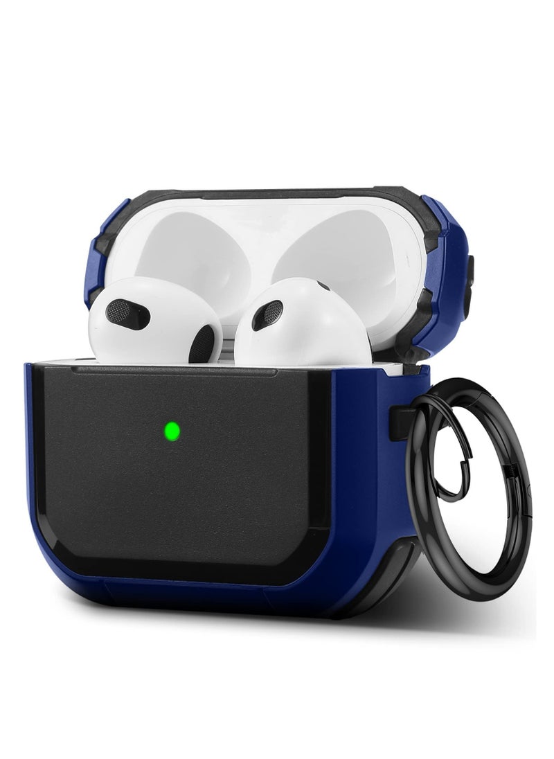 Generic - AirPods 3 Case Cover with Keychain Upgraded Armor Shockproof Hard-Shell Protective TPU Compatible for Apple Airpods 3rd Generation Case for Women Men (Front LED Visible) Blue - Image 1