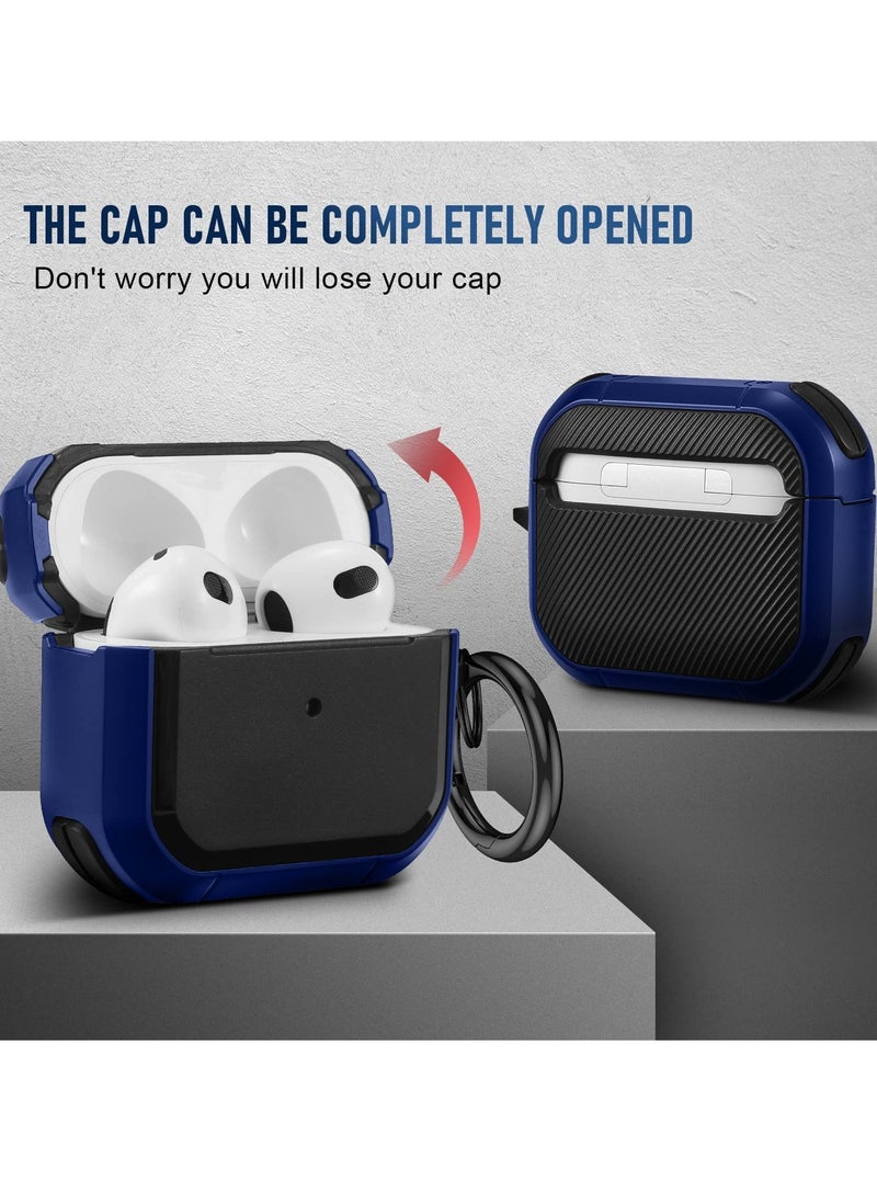Generic - AirPods 3 Case Cover with Keychain Upgraded Armor Shockproof Hard-Shell Protective TPU Compatible for Apple Airpods 3rd Generation Case for Women Men (Front LED Visible) Blue - Image 1