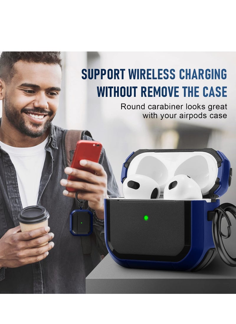 Generic - AirPods 3 Case Cover with Keychain Upgraded Armor Shockproof Hard-Shell Protective TPU Compatible for Apple Airpods 3rd Generation Case for Women Men (Front LED Visible) Blue - Image 1