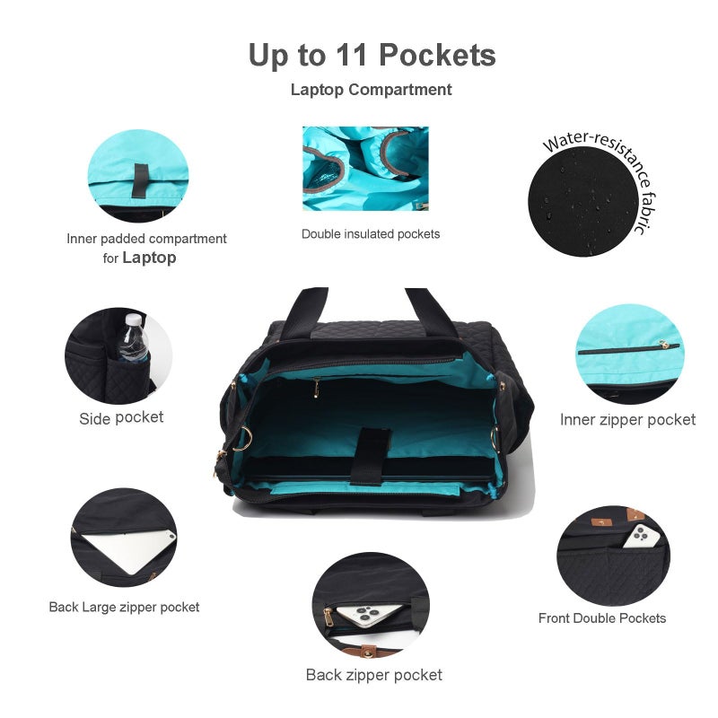 ESVAN Diaper Tote Bag Totepack Backpack Crossbody Bag 3 in 1 for Women Laptop Backpack Multifunctional with Insulated Pockets - Image 3