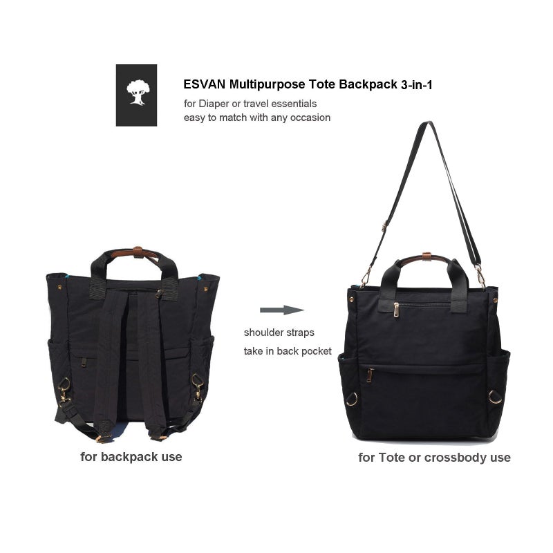 ESVAN Diaper Tote Bag Totepack Backpack Crossbody Bag 3 in 1 for Women Laptop Backpack Multifunctional with Insulated Pockets - Image 4