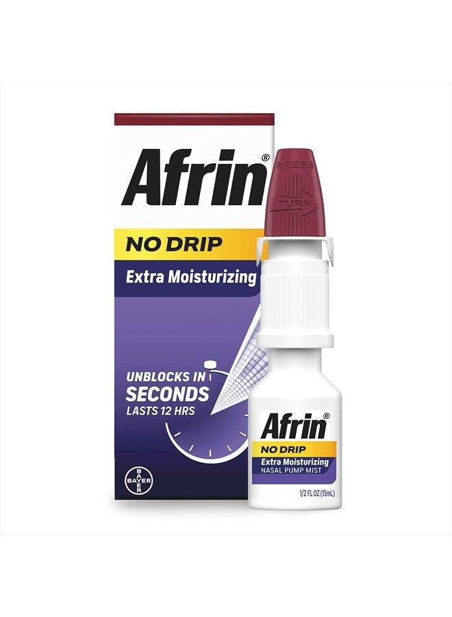 Afrin No Drip Extra Moisturizing Pump Nasal Mist Twin Pack, - Nasal Relief Spray For Nose Congestion and Nasal Relief, 1 Fluid Ounce Total (0.5 FL OZ Bottles) (Packaging May Vary) - Image 2