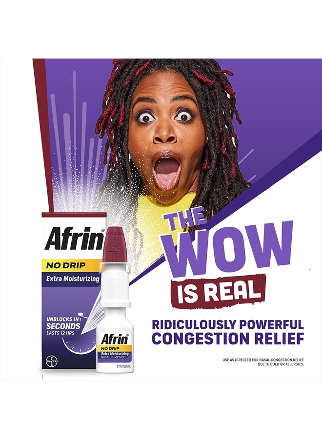 Afrin No Drip Extra Moisturizing Pump Nasal Mist Twin Pack, - Nasal Relief Spray For Nose Congestion and Nasal Relief, 1 Fluid Ounce Total (0.5 FL OZ Bottles) (Packaging May Vary) - Image 4