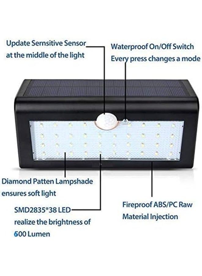 ضوء استشعار الحركة الشمسية في الهواء الطلق ، 38LED ضوء الجدار الأمني المقاوم للماء مع 3 أوضاع ، لوحة شمسية عالية التحويل 4400mAh بطارية ، Pathway Patio Garage Night Lights - Image 5