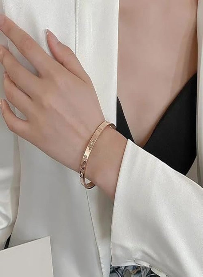 BANGLESKART 18K Gold Plated Stainless Steel Openable Crystal Bracelet | Cuff Bangle | Friendship Couple Wedding Gifts for Mother Sister Wife Girlfriend | Anti Tarnish Jewellery (B_Rose Gold) - Image 3