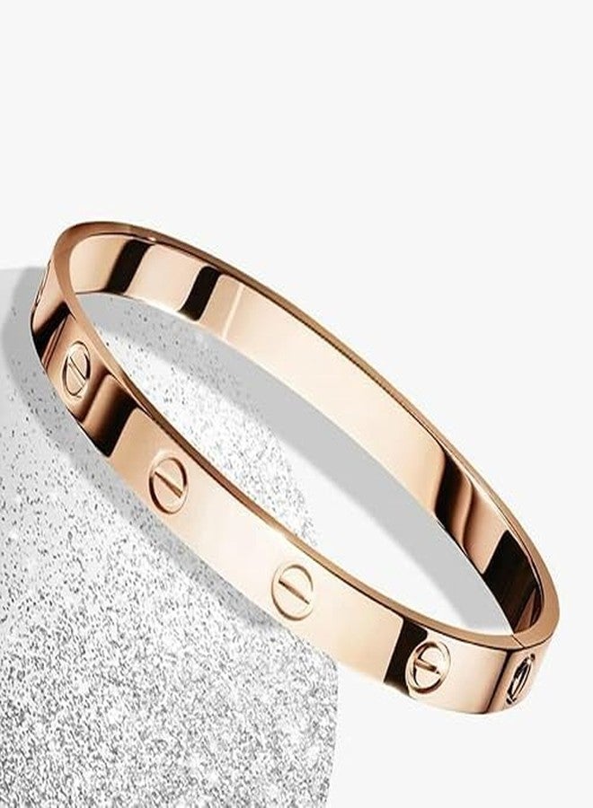 BANGLESKART 18K Gold Plated Stainless Steel Openable Crystal Bracelet | Cuff Bangle | Friendship Couple Wedding Gifts for Mother Sister Wife Girlfriend | Anti Tarnish Jewellery (B_Rose Gold) - Image 5