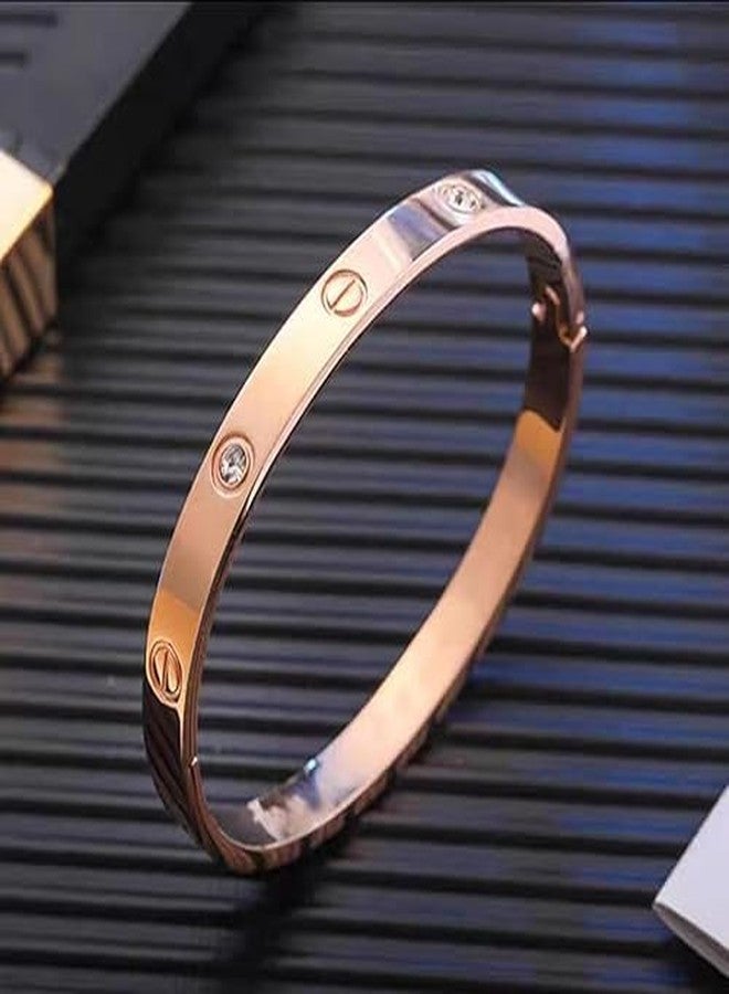 BANGLESKART 18K Gold Plated Stainless Steel Openable Crystal Bracelet | Cuff Bangle | Friendship Couple Wedding Gifts for Mother Sister Wife Girlfriend | Anti Tarnish Jewellery (B_Rose Gold) - Image 4