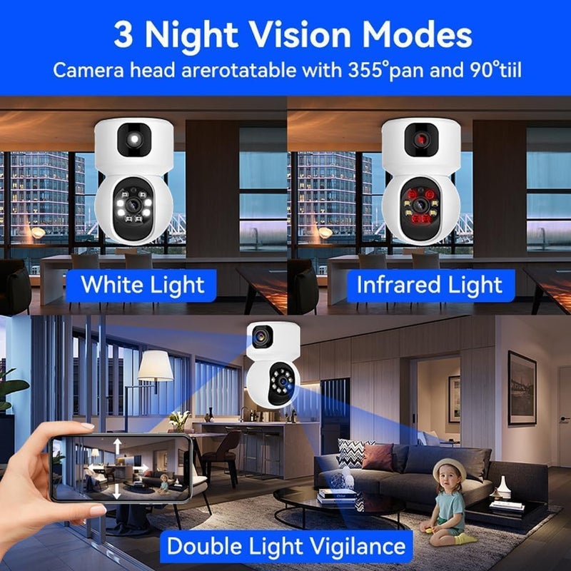TP PLUS كاميرا CCTV ذكية بزاوية 360° ودقة 1080p بعدستين مزدوجتين، كاميرا أمان منزلية، رؤية مزدوجة، دوران بان وتيلت، محادثة ثنائية الاتجاه، تتبع تلقائي، كشف الحركة، كاميرا CCTV داخلية (كاميرا MI ذات العدستين) - Image 2