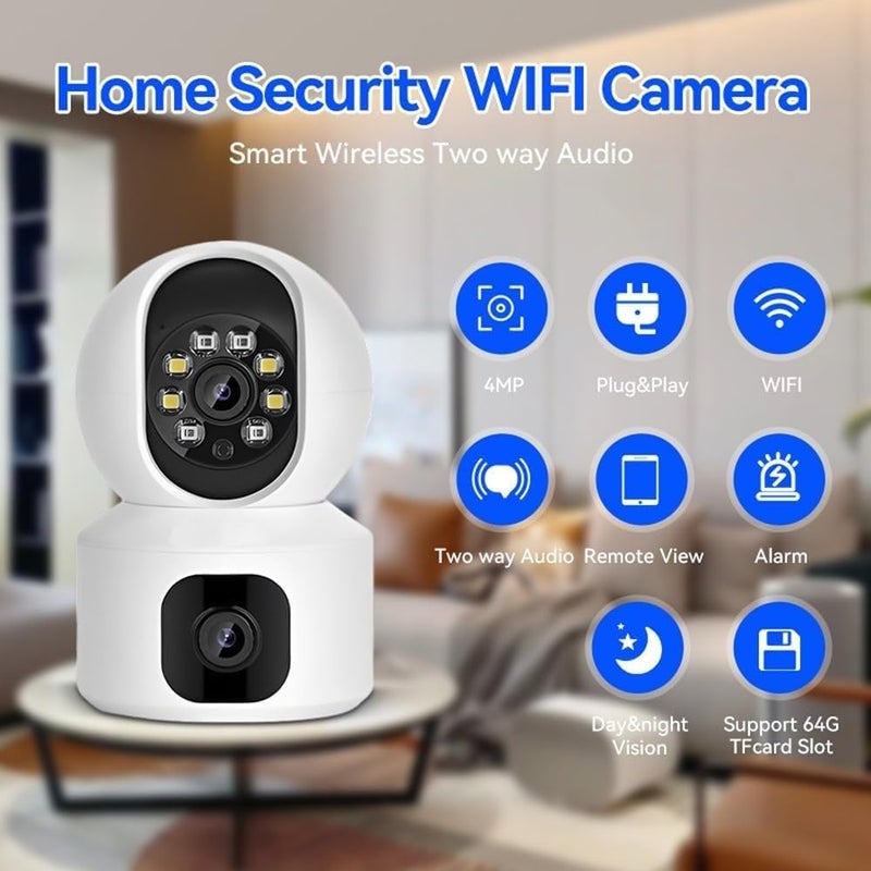 TP PLUS كاميرا CCTV ذكية بزاوية 360° ودقة 1080p بعدستين مزدوجتين، كاميرا أمان منزلية، رؤية مزدوجة، دوران بان وتيلت، محادثة ثنائية الاتجاه، تتبع تلقائي، كشف الحركة، كاميرا CCTV داخلية (كاميرا MI ذات العدستين) - Image 3