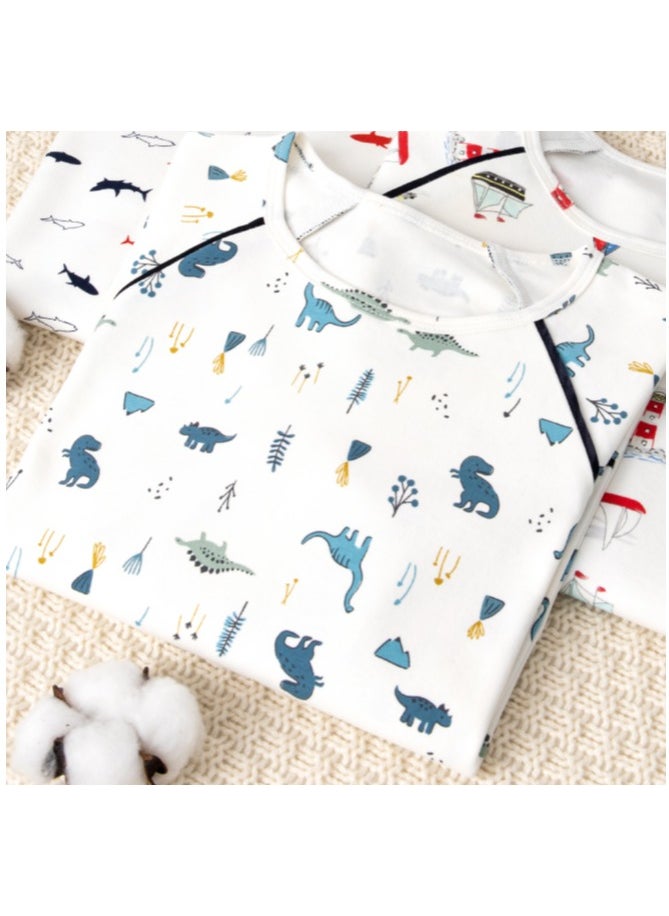 Generic - Boys Pajamas 100% Cotton Toddler Clothes Set Little Dino Long Sleeve Sleepwear 2 Piece Kids Pjs Size 5-7 Years - Image 1