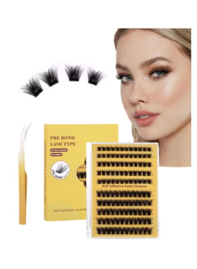 [Yellow Friday Exclusive] Self Adhesive Eyelashes Natural Look, No Glue Needed Lash Clusters with Eyelash Clusters Tweezer, 120 Pcs Reusable Lashes Self Adhesive for Beginners, DIY Lash Extensions for Home Use - Image 1