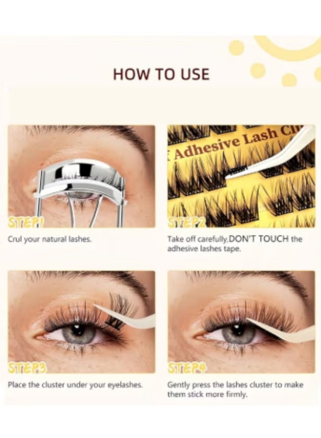 [Yellow Friday Exclusive] Self Adhesive Eyelashes Natural Look, No Glue Needed Lash Clusters with Eyelash Clusters Tweezer, 120 Pcs Reusable Lashes Self Adhesive for Beginners, DIY Lash Extensions for Home Use - Image 5