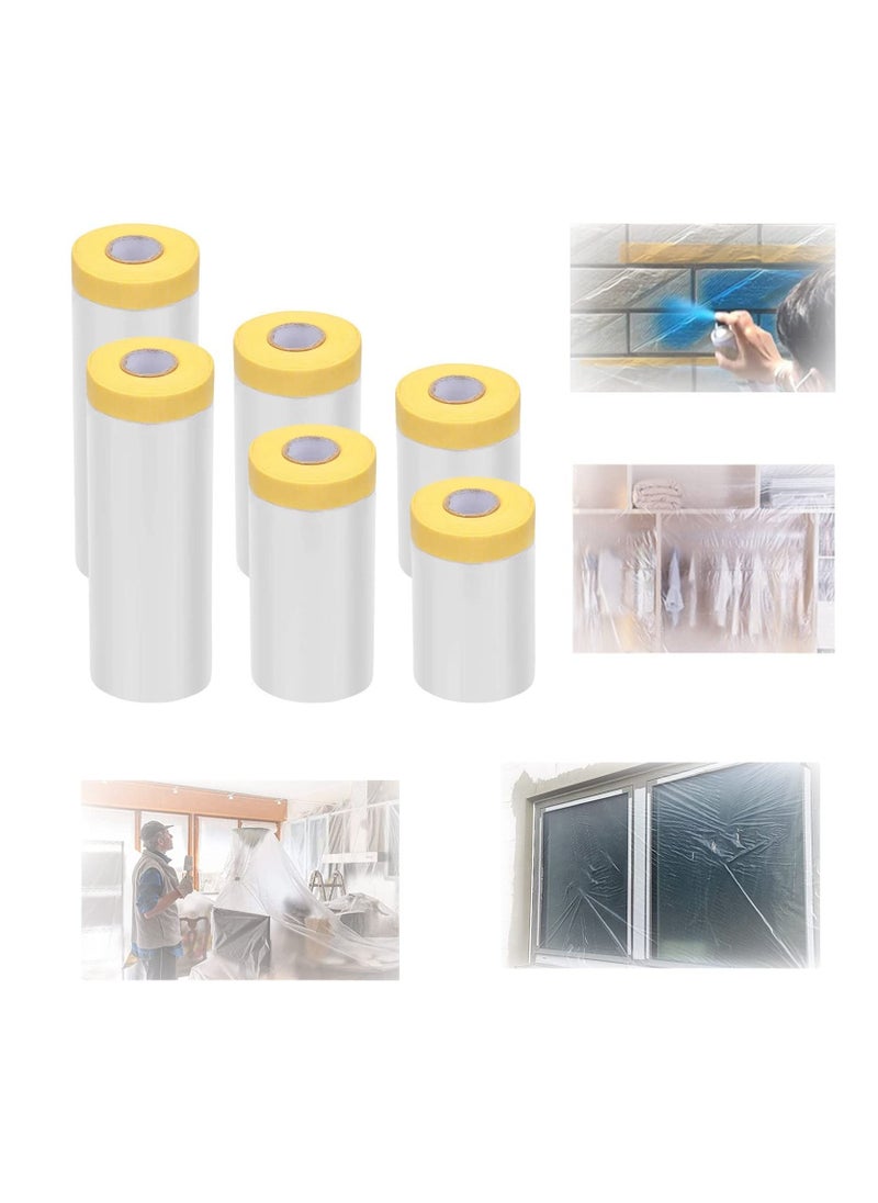 SYOSI Protective Film Tape and Drape Pre Taped Masking Film for Automotive Painting Covering Assorted Masking Paper Automotive 6 Pack 3 Sizes  - Image 1