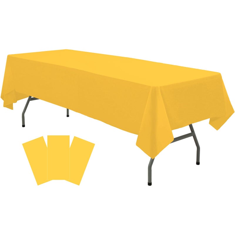 rebdng Plastic Yellow Tablecloths 3 Pack Disposable Table Covers 54 in. x 108 in. Table Cloths Bridal Shower Party Tablecovers for Parties Engagements Weddings Festivals  Fits 6 to 8 Foot Rectangle Tables - Image 1