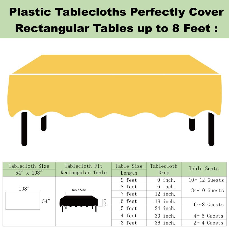 rebdng Plastic Yellow Tablecloths 3 Pack Disposable Table Covers 54 in. x 108 in. Table Cloths Bridal Shower Party Tablecovers for Parties Engagements Weddings Festivals  Fits 6 to 8 Foot Rectangle Tables - Image 5