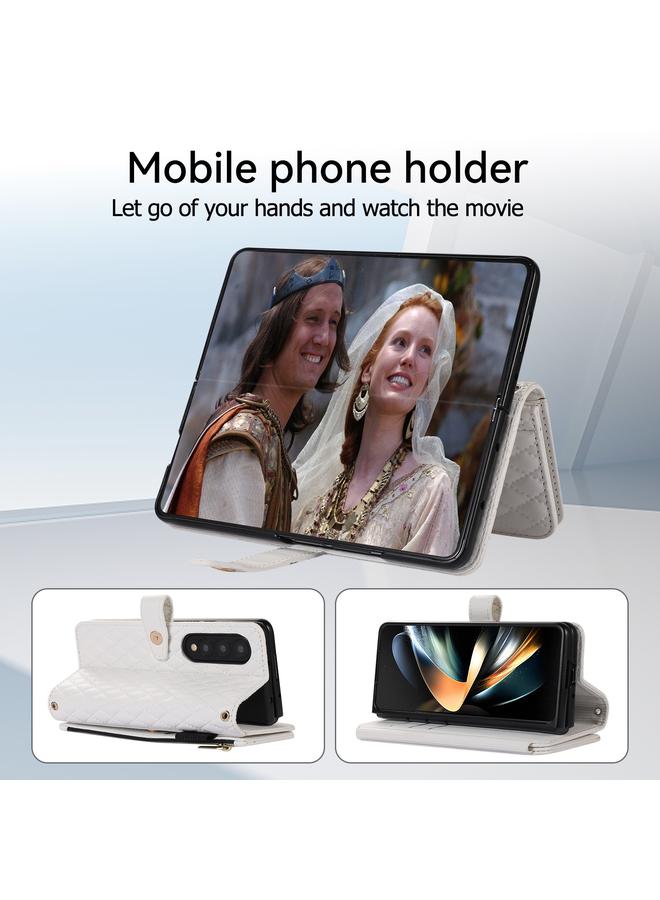 S-TOP Case For Samsung Galaxy Z Fold4 Crossbody Diamond Lattice Folding Leather Phone Case - Image 5