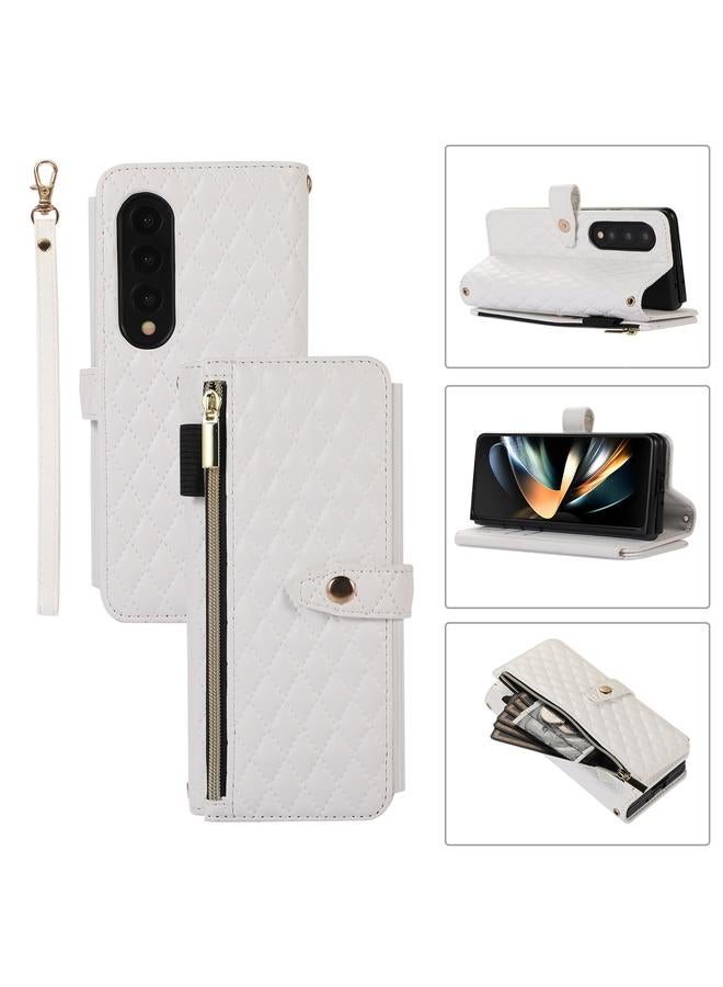 S-TOP Case For Samsung Galaxy Z Fold4 Crossbody Diamond Lattice Folding Leather Phone Case - Image 1