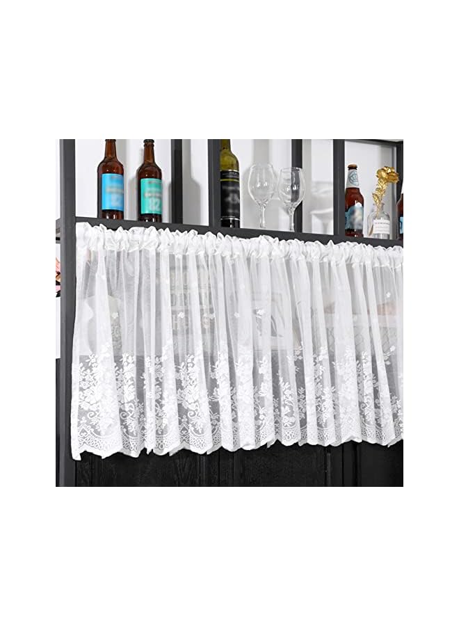 The Bros ستائر مطبخ قصيرة بتصميم ريفي، ستائر دانتيل بيضاء لتصفية الضوء، جيب قضيب، للنوافذ الصغيرة/الخزائن/إطارات الأبواب، لتزيين غرفة المعيشة، المقهى ( الحجم: W200xH45cm/78.7x17.7in ) - Image 2