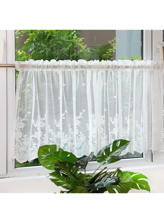 The Bros ستائر مطبخ قصيرة بتصميم ريفي، ستائر دانتيل بيضاء لتصفية الضوء، جيب قضيب، للنوافذ الصغيرة/الخزائن/إطارات الأبواب، لتزيين غرفة المعيشة، المقهى ( الحجم: W200xH45cm/78.7x17.7in ) - Image 1