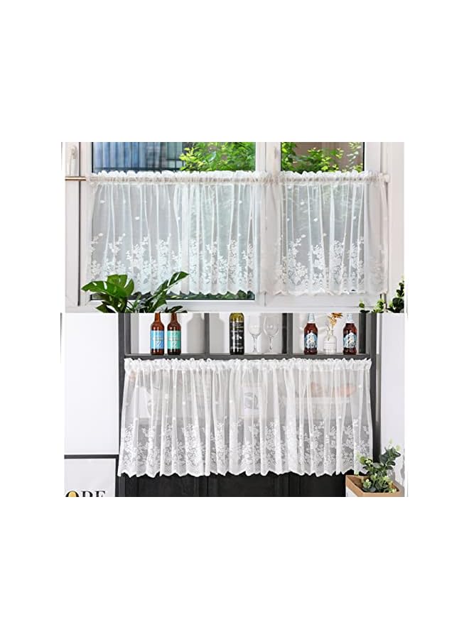 The Bros ستائر مطبخ قصيرة بتصميم ريفي، ستائر دانتيل بيضاء لتصفية الضوء، جيب قضيب، للنوافذ الصغيرة/الخزائن/إطارات الأبواب، لتزيين غرفة المعيشة، المقهى ( الحجم: W200xH45cm/78.7x17.7in ) - Image 5