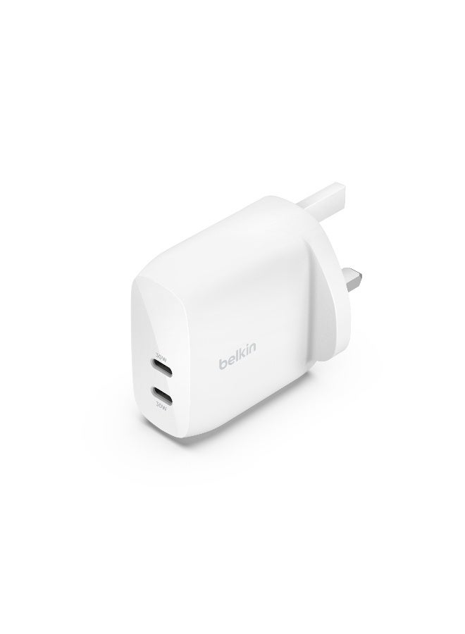 BoostCharge Dual USB-C Plug with PPS 60W for Apple iPhone, iPad, Samsung Galaxy, Google Pixel - Compatible w/USB-C to Lightning Cable & USB-C to USB-C - White