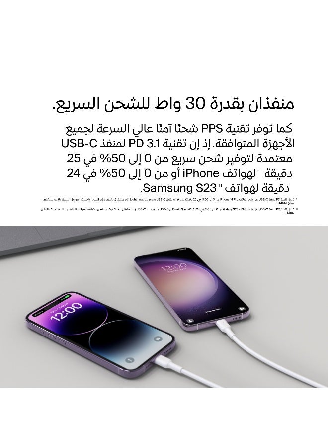 بيلكين قابس BoostCharge مزدوج USB-C مع PPS 60W لأجهزة Apple iPhone وiPad وSamsung Galaxy وGoogle Pixel - متوافق مع كابل USB-C إلى Lightning وUSB-C إلى USB-C - أبيض - Image 2