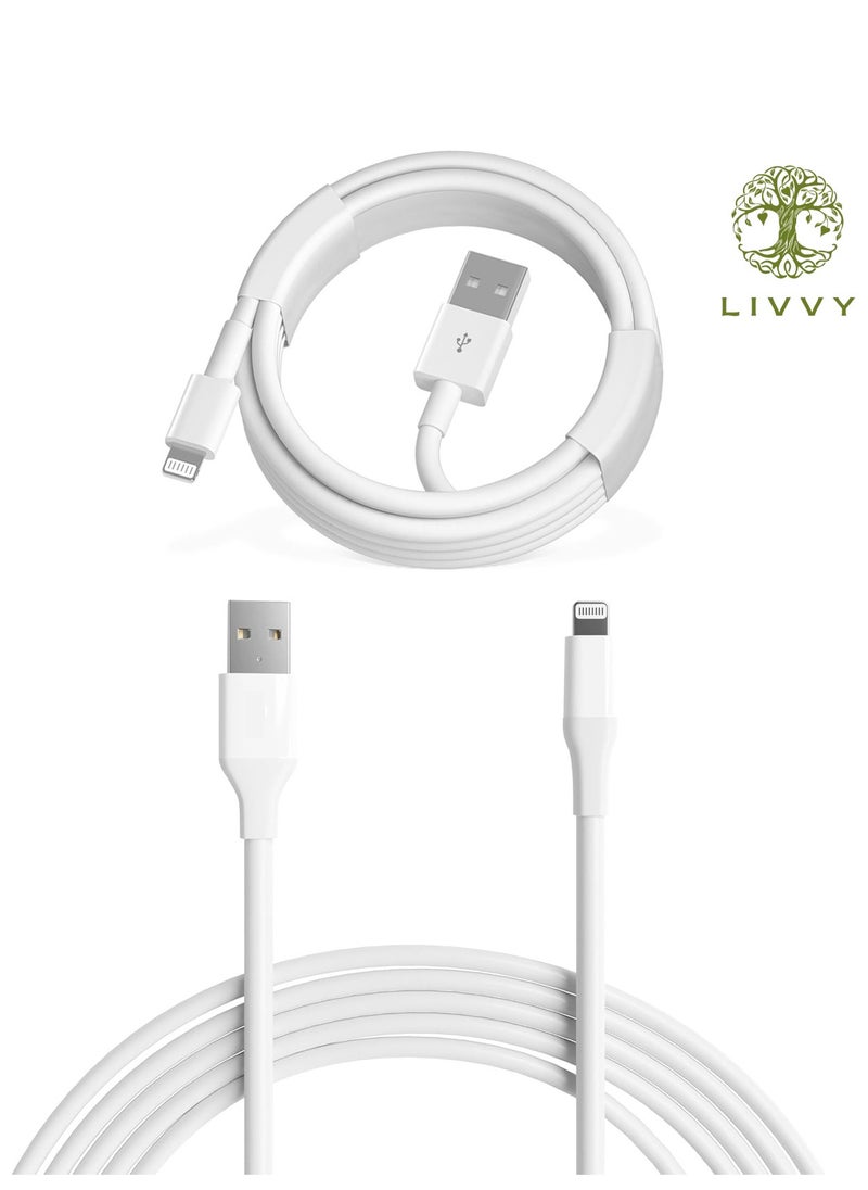 LIVVY 1-Pack USB-A to Lightning Cable for iPhone 14/13/12/11 Pro Max, iPad -Fast Charging & High-Speed Data Sync, White  - Image 1
