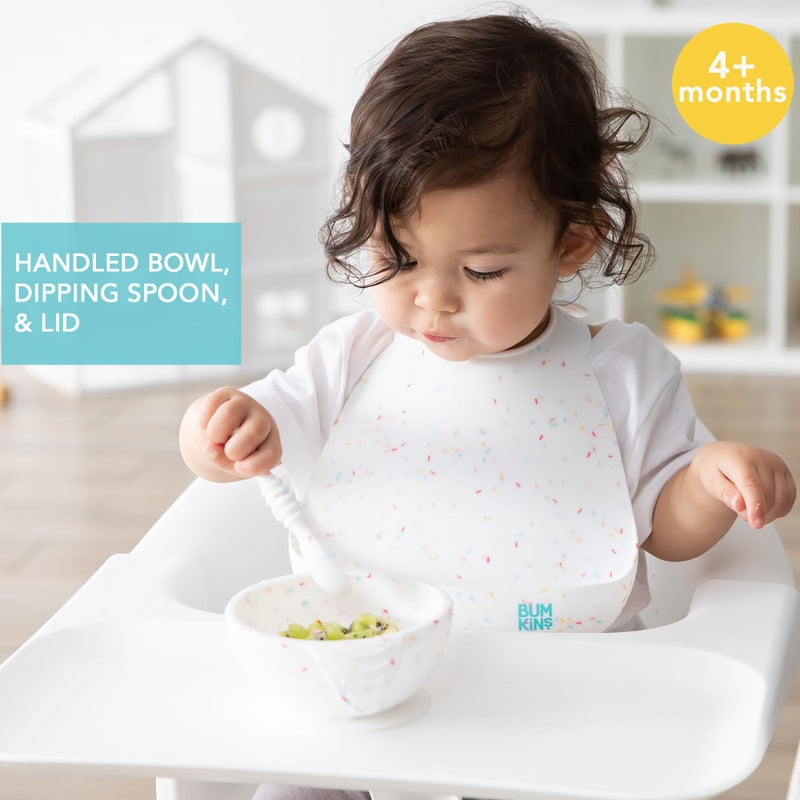Bumkins Baby Bowls, Silicone Baby Feeding Set, Suction Bowls for Baby and Toddler with Spoon and Lid, First Feeding Set, Platinum Silicone Bowl for Babies 4 Months - Image 2