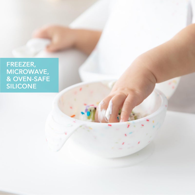 Bumkins Baby Bowls, Silicone Baby Feeding Set, Suction Bowls for Baby and Toddler with Spoon and Lid, First Feeding Set, Platinum Silicone Bowl for Babies 4 Months - Image 4
