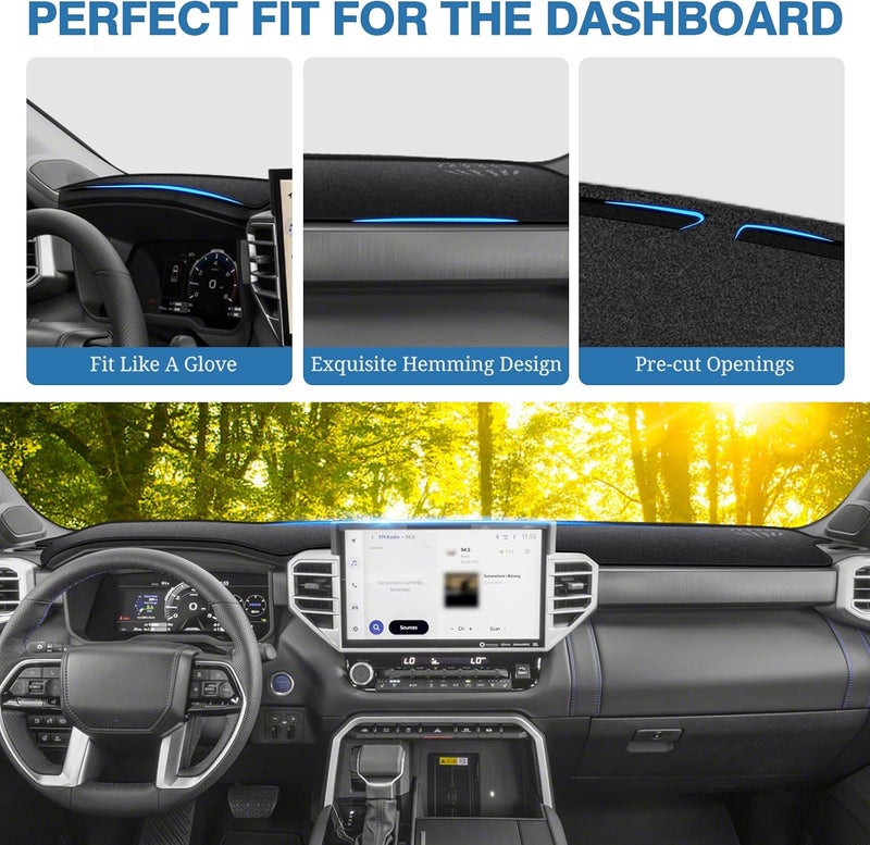 FIILINES Dash Cover Compatible with 2022 2023 2024 Toyota Tundra Dashboard Cover Mat for Tundra Accessories Sunshade Nonslip Mesh Protector No Glare - Image 4