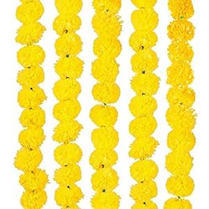Daytoday Daytoday Critoanta Genda Phool Artificial Genda Phool Marigold Fluffy Long Handcraft Fancy Backdrop Wall Decoration Home Wedding Festivals Durga Pooja Diwali Ganesh Chaturthi Random 30 