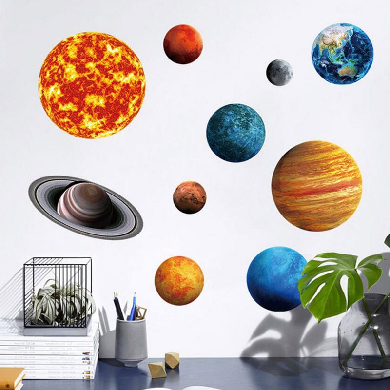 2 Sets /10PCS Sun and 9 Planets Wallpapers Home Wall Decals Removable Background Wall Stickers for Living Room Bedroom Kids Room - Image 3