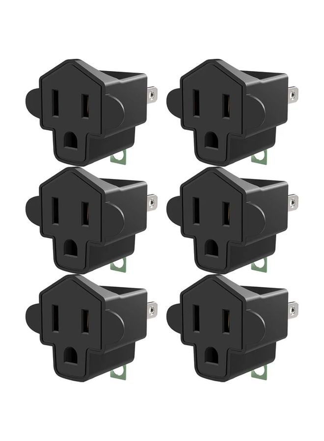 6 Pack ETL Listed Heavy Duty Fireproof Outlet Adapter 3 To 2 Prong Converter Black - Image 1
