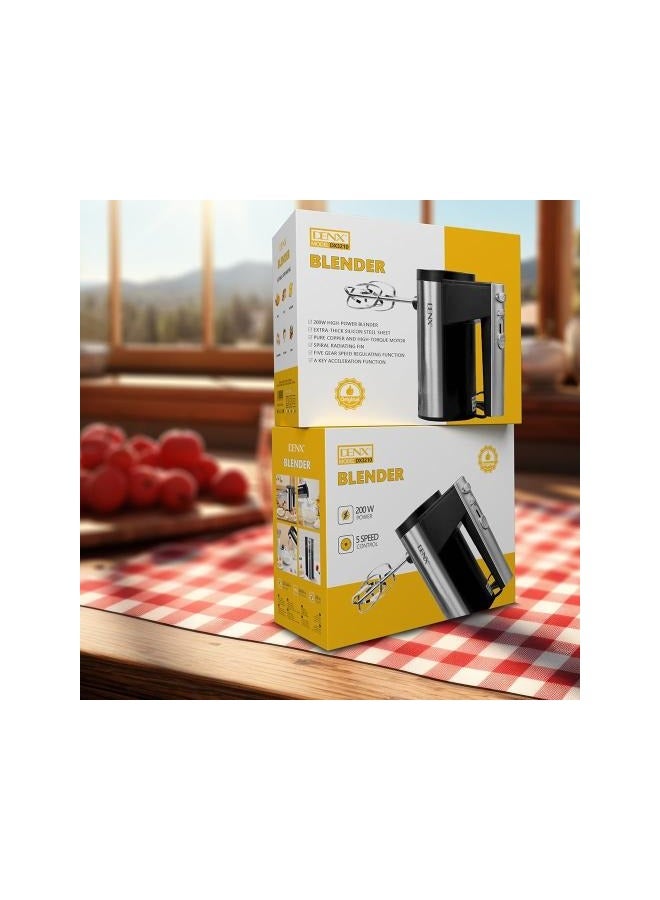 Denx Hand Mixer, 200W Electric Mixer 5 Speeds Plus Turbo Professional Portable Baking Mixer, Egg Beater, with Stainless Steel Accessories - Image 1