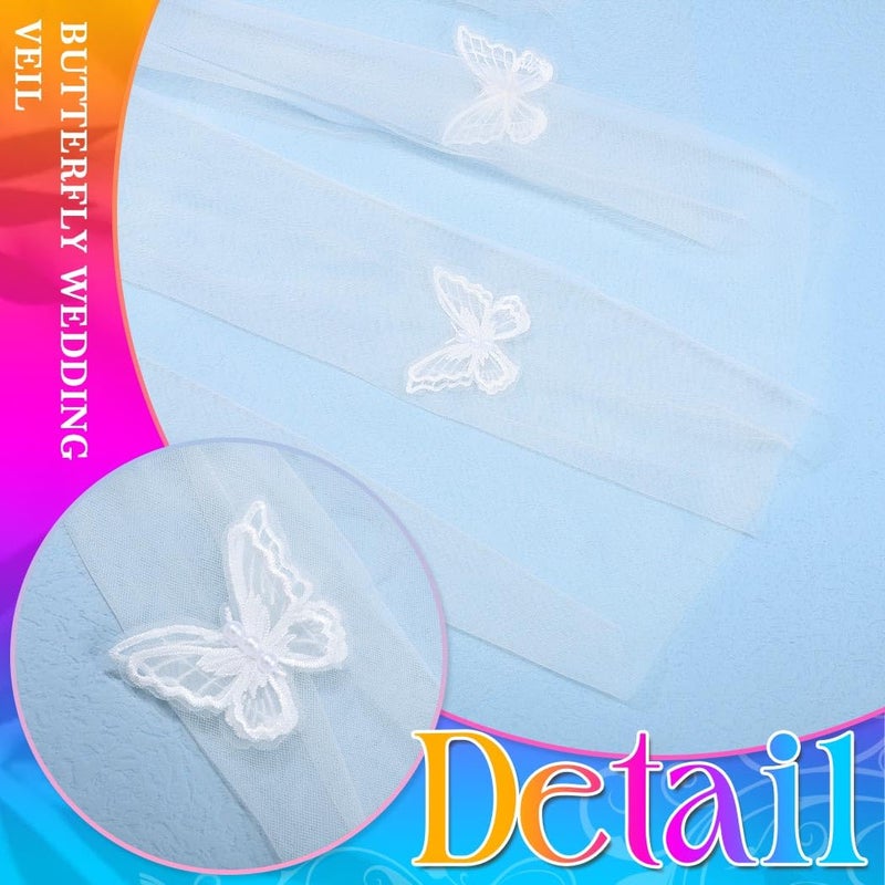 Unsutuo 1 Tier Bride Wedding Veil Fingertip Tulle Veil Butterfly Bridal Veil with Headpiece for Women and Girls (Ivory) - Image 5