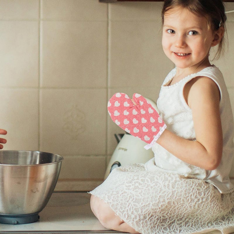 Thickened Canvas Oven Mitts Non Slip Heat Resistant Microwave Safe Potholders 2Pcs Set Heart Pattern - Image 5