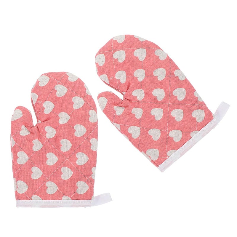 Thickened Canvas Oven Mitts Non Slip Heat Resistant Microwave Safe Potholders 2Pcs Set Heart Pattern - Image 2