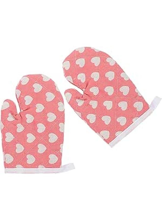 Thickened Canvas Oven Mitts Non Slip Heat Resistant Microwave Safe Potholders 2Pcs Set Heart Pattern - Image 1